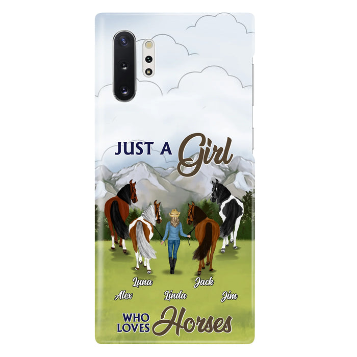 Personalized Horse Lady Phone Case for iPhone/ Samsung - Gift Idea For Horse Lovers with up to 4 Horses - Just A Girl Who Loves Horses