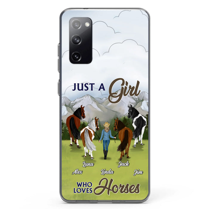 Personalized Horse Lady Phone Case for iPhone/ Samsung - Gift Idea For Horse Lovers with up to 4 Horses - Just A Girl Who Loves Horses