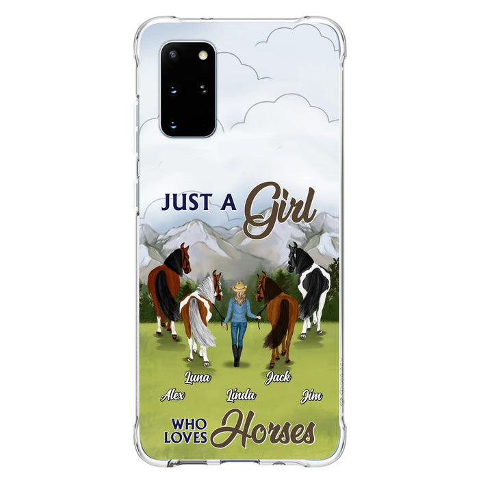 Personalized Horse Lady Phone Case for iPhone/ Samsung - Gift Idea For Horse Lovers with up to 4 Horses - Just A Girl Who Loves Horses