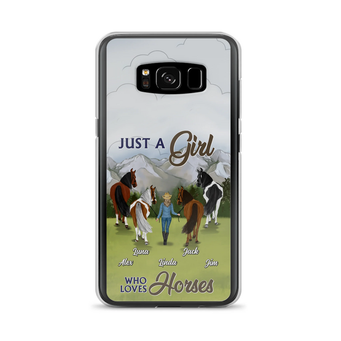 Personalized Horse Lady Phone Case for iPhone/ Samsung - Gift Idea For Horse Lovers with up to 4 Horses - Just A Girl Who Loves Horses