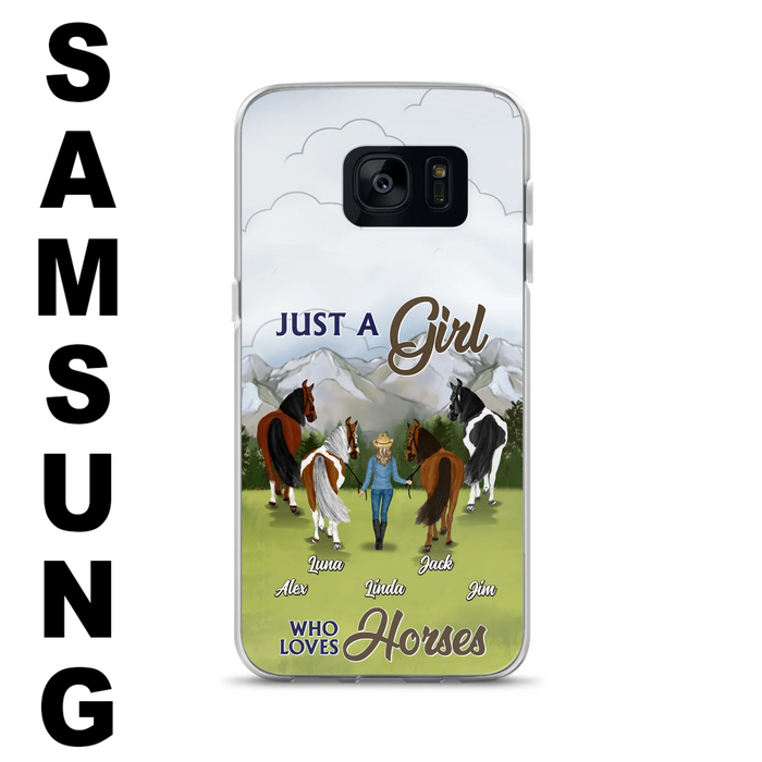 Personalized Horse Lady Phone Case for iPhone/ Samsung - Gift Idea For Horse Lovers with up to 4 Horses - Just A Girl Who Loves Horses