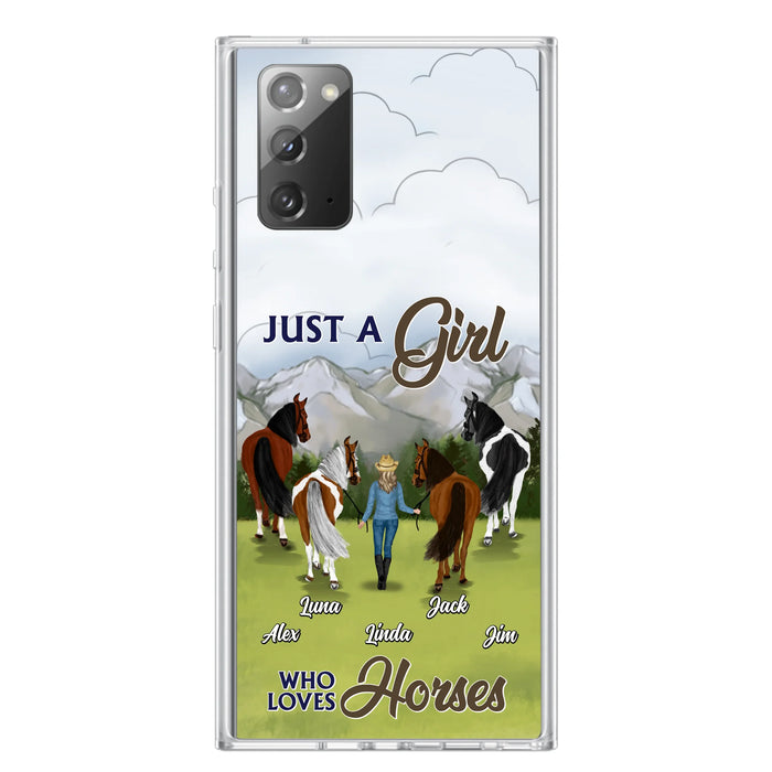 Personalized Horse Lady Phone Case for iPhone/ Samsung - Gift Idea For Horse Lovers with up to 4 Horses - Just A Girl Who Loves Horses