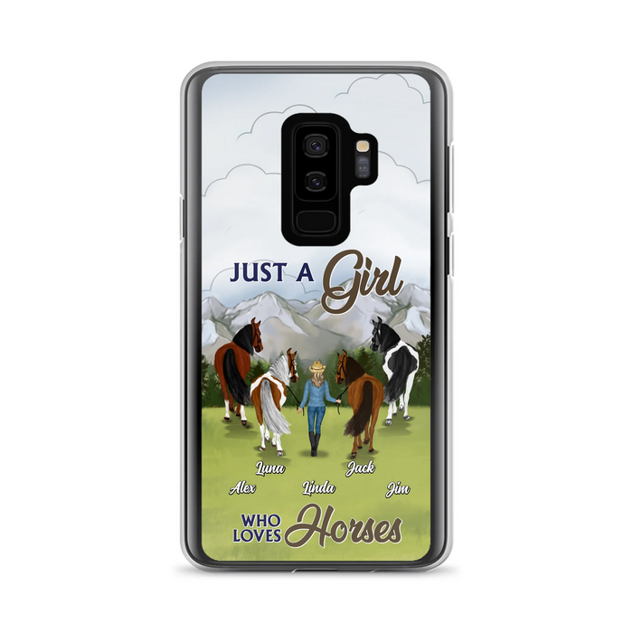 Personalized Horse Lady Phone Case for iPhone/ Samsung - Gift Idea For Horse Lovers with up to 4 Horses - Just A Girl Who Loves Horses