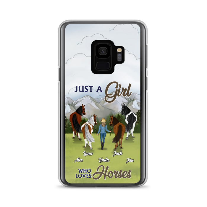 Personalized Horse Lady Phone Case for iPhone/ Samsung - Gift Idea For Horse Lovers with up to 4 Horses - Just A Girl Who Loves Horses