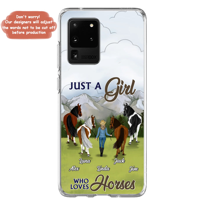 Personalized Horse Lady Phone Case for iPhone/ Samsung - Gift Idea For Horse Lovers with up to 4 Horses - Just A Girl Who Loves Horses