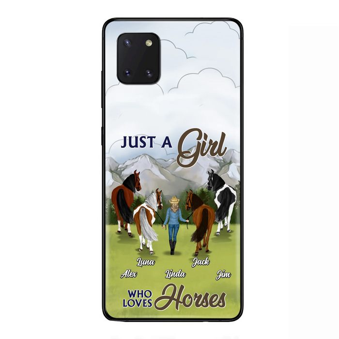 Personalized Horse Lady Phone Case for iPhone/ Samsung - Gift Idea For Horse Lovers with up to 4 Horses - Just A Girl Who Loves Horses