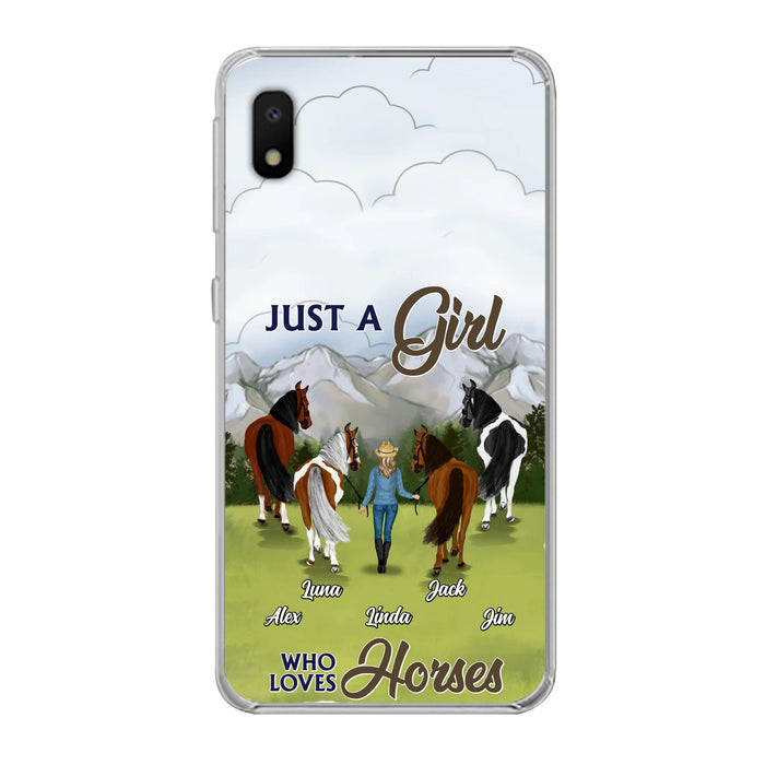 Personalized Horse Lady Phone Case for iPhone/ Samsung - Gift Idea For Horse Lovers with up to 4 Horses - Just A Girl Who Loves Horses