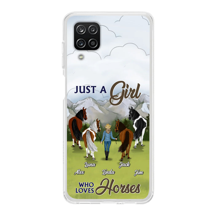 Personalized Horse Lady Phone Case for iPhone/ Samsung - Gift Idea For Horse Lovers with up to 4 Horses - Just A Girl Who Loves Horses