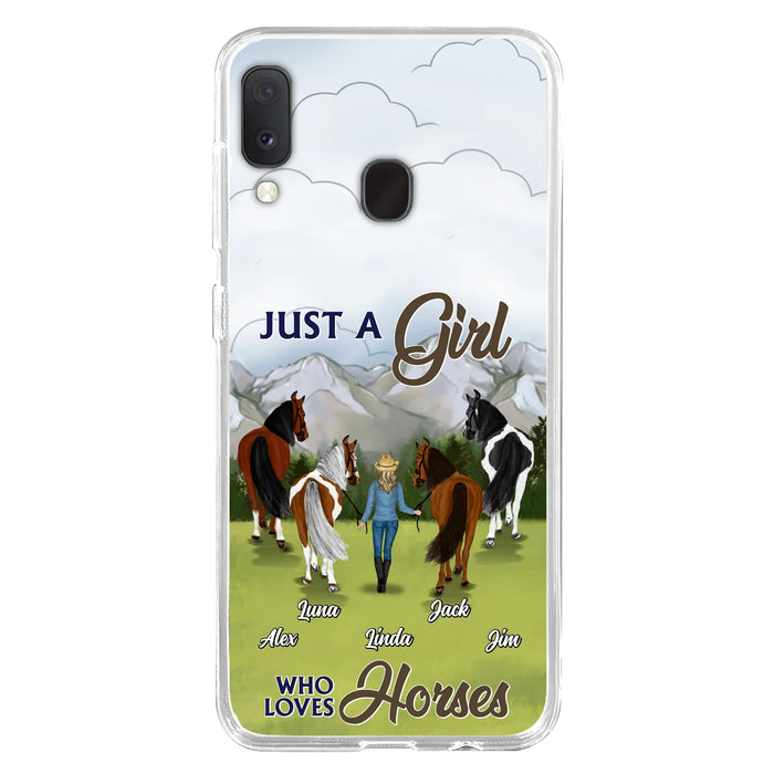 Personalized Horse Lady Phone Case for iPhone/ Samsung - Gift Idea For Horse Lovers with up to 4 Horses - Just A Girl Who Loves Horses