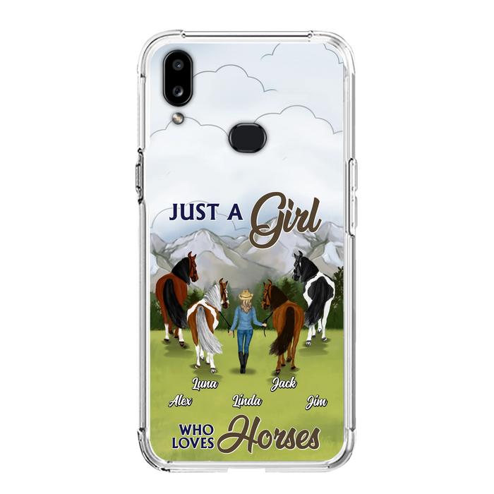 Personalized Horse Lady Phone Case for iPhone/ Samsung - Gift Idea For Horse Lovers with up to 4 Horses - Just A Girl Who Loves Horses