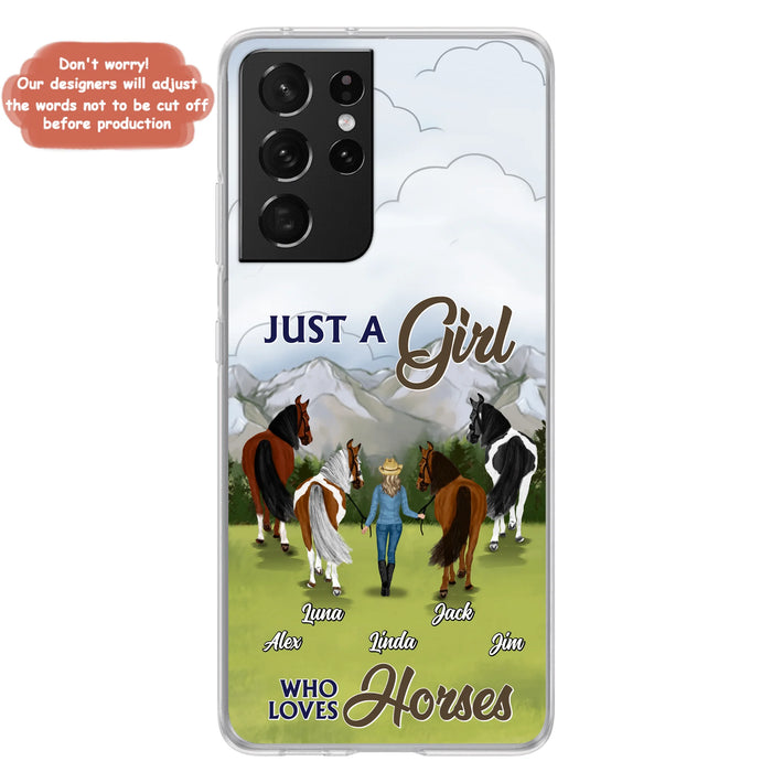 Personalized Horse Lady Phone Case for iPhone/ Samsung - Gift Idea For Horse Lovers with up to 4 Horses - Just A Girl Who Loves Horses