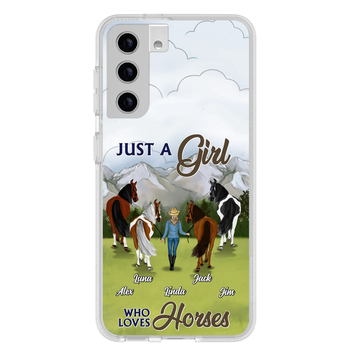 Personalized Horse Lady Phone Case for iPhone/ Samsung - Gift Idea For Horse Lovers with up to 4 Horses - Just A Girl Who Loves Horses