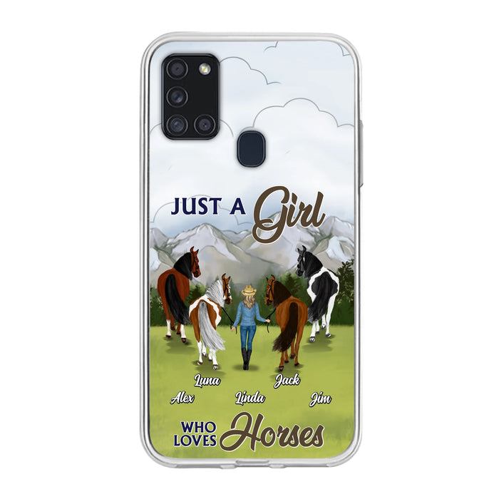 Personalized Horse Lady Phone Case for iPhone/ Samsung - Gift Idea For Horse Lovers with up to 4 Horses - Just A Girl Who Loves Horses