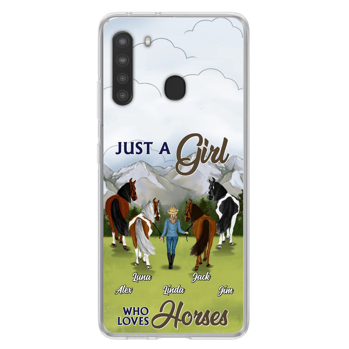 Personalized Horse Lady Phone Case for iPhone/ Samsung - Gift Idea For Horse Lovers with up to 4 Horses - Just A Girl Who Loves Horses