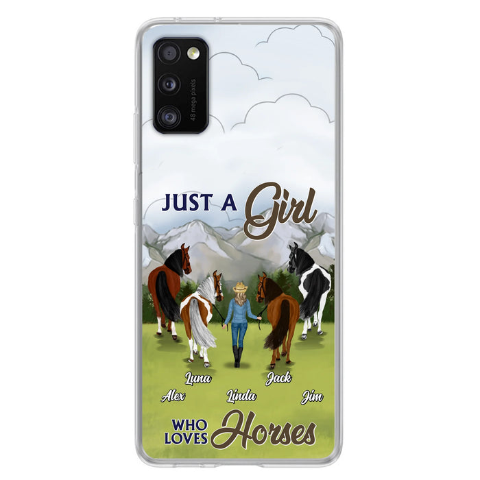 Personalized Horse Lady Phone Case for iPhone/ Samsung - Gift Idea For Horse Lovers with up to 4 Horses - Just A Girl Who Loves Horses