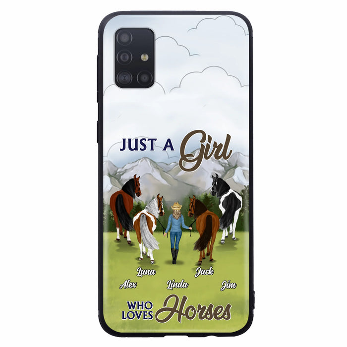 Personalized Horse Lady Phone Case for iPhone/ Samsung - Gift Idea For Horse Lovers with up to 4 Horses - Just A Girl Who Loves Horses