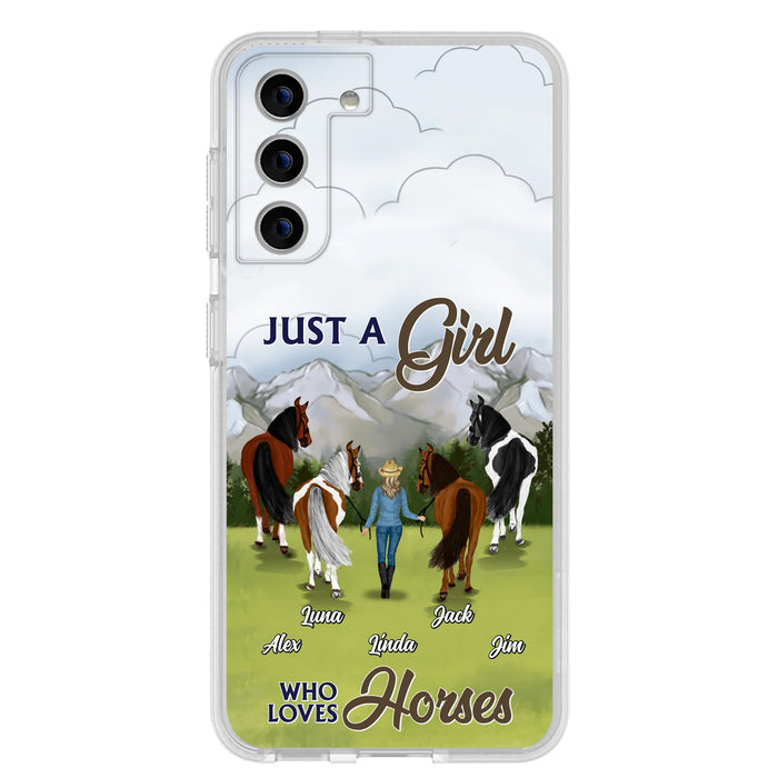 Personalized Horse Lady Phone Case for iPhone/ Samsung - Gift Idea For Horse Lovers with up to 4 Horses - Just A Girl Who Loves Horses
