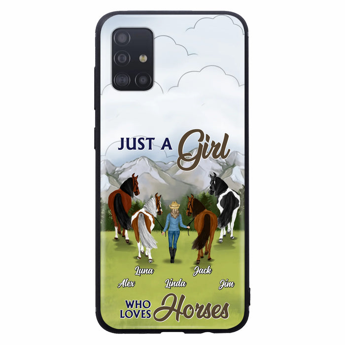 Personalized Horse Lady Phone Case for iPhone/ Samsung - Gift Idea For Horse Lovers with up to 4 Horses - Just A Girl Who Loves Horses