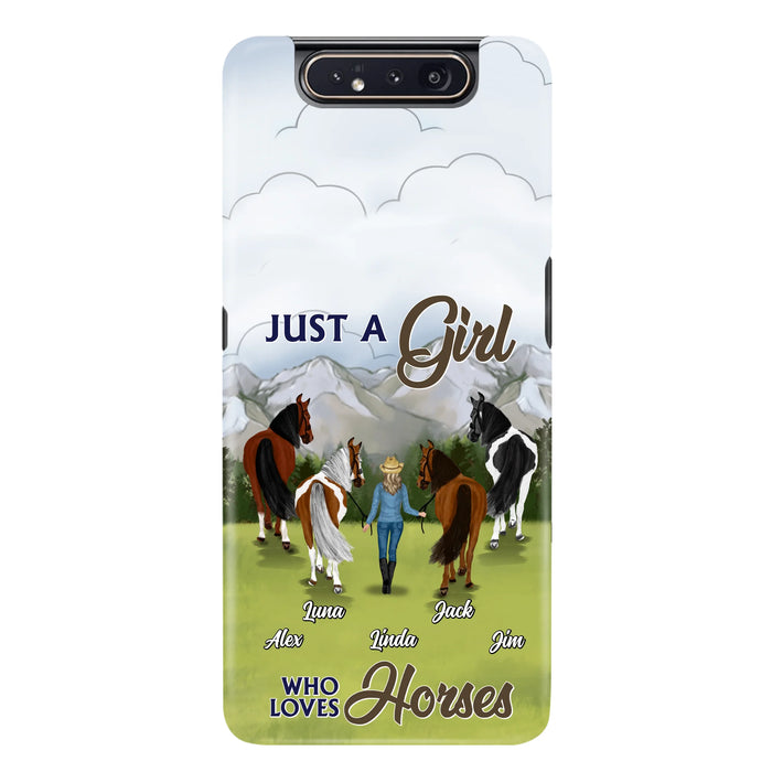 Personalized Horse Lady Phone Case for iPhone/ Samsung - Gift Idea For Horse Lovers with up to 4 Horses - Just A Girl Who Loves Horses