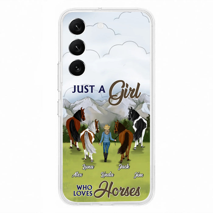 Personalized Horse Lady Phone Case for iPhone/ Samsung - Gift Idea For Horse Lovers with up to 4 Horses - Just A Girl Who Loves Horses