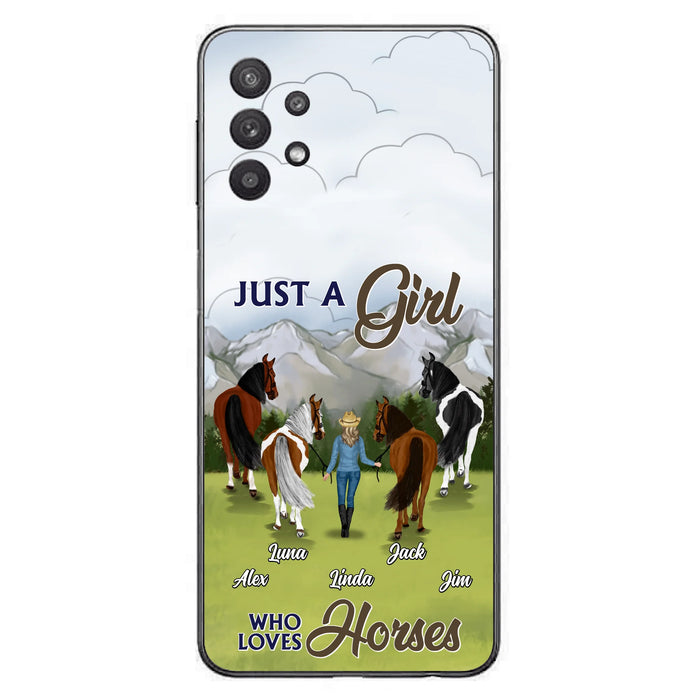 Personalized Horse Lady Phone Case for iPhone/ Samsung - Gift Idea For Horse Lovers with up to 4 Horses - Just A Girl Who Loves Horses