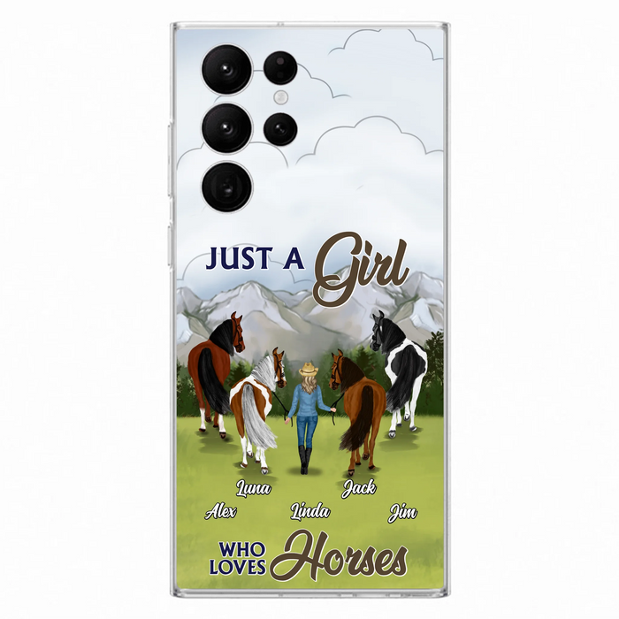 Personalized Horse Lady Phone Case for iPhone/ Samsung - Gift Idea For Horse Lovers with up to 4 Horses - Just A Girl Who Loves Horses