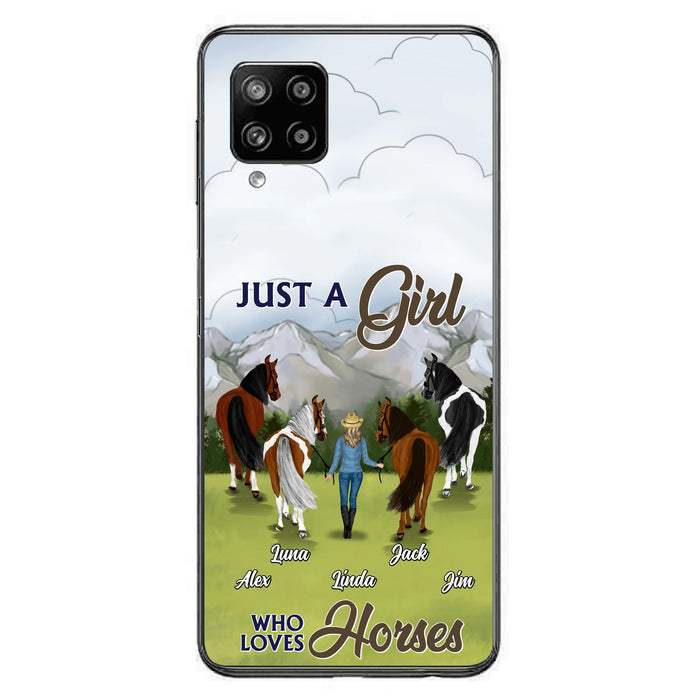 Personalized Horse Lady Phone Case for iPhone/ Samsung - Gift Idea For Horse Lovers with up to 4 Horses - Just A Girl Who Loves Horses