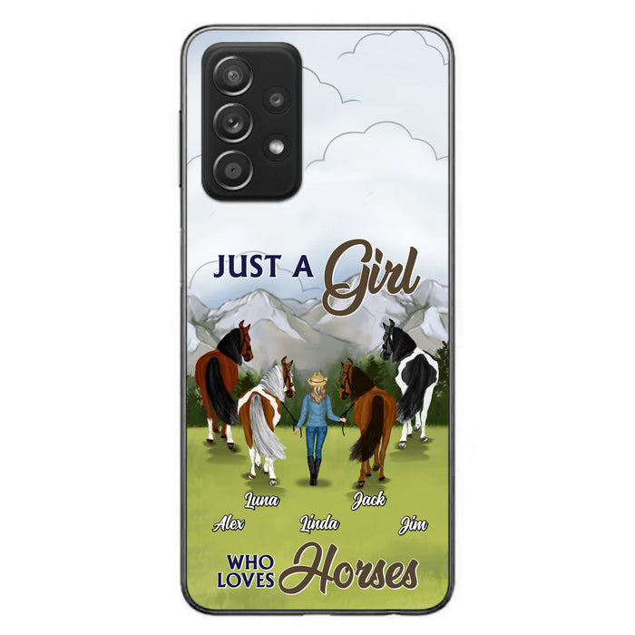 Personalized Horse Lady Phone Case for iPhone/ Samsung - Gift Idea For Horse Lovers with up to 4 Horses - Just A Girl Who Loves Horses