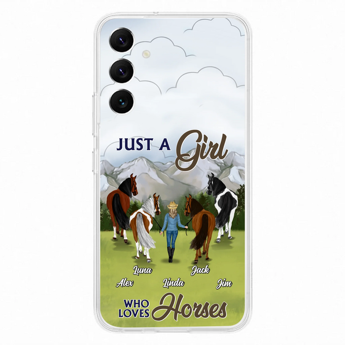 Personalized Horse Lady Phone Case for iPhone/ Samsung - Gift Idea For Horse Lovers with up to 4 Horses - Just A Girl Who Loves Horses