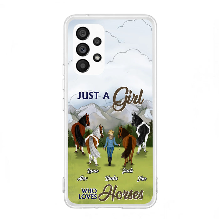 Personalized Horse Lady Phone Case for iPhone/ Samsung - Gift Idea For Horse Lovers with up to 4 Horses - Just A Girl Who Loves Horses
