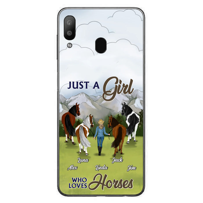 Personalized Horse Lady Phone Case for iPhone/ Samsung - Gift Idea For Horse Lovers with up to 4 Horses - Just A Girl Who Loves Horses