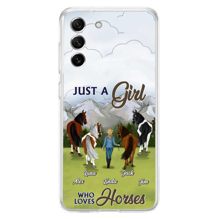 Personalized Horse Lady Phone Case for iPhone/ Samsung - Gift Idea For Horse Lovers with up to 4 Horses - Just A Girl Who Loves Horses