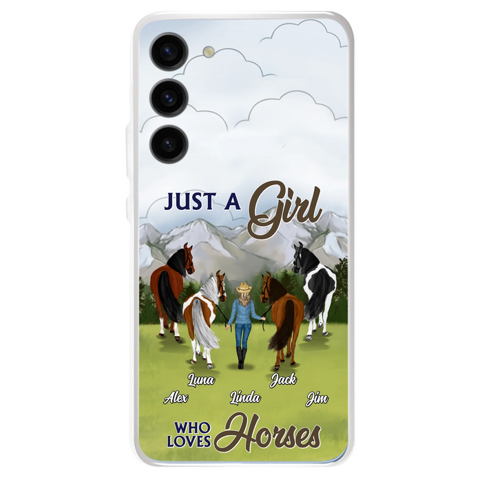 Personalized Horse Lady Phone Case for iPhone/ Samsung - Gift Idea For Horse Lovers with up to 4 Horses - Just A Girl Who Loves Horses
