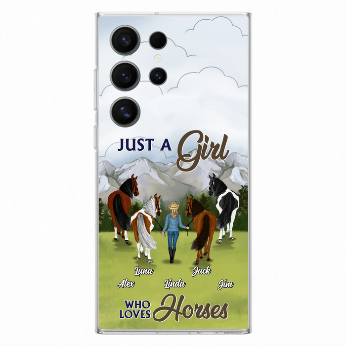 Personalized Horse Lady Phone Case for iPhone/ Samsung - Gift Idea For Horse Lovers with up to 4 Horses - Just A Girl Who Loves Horses