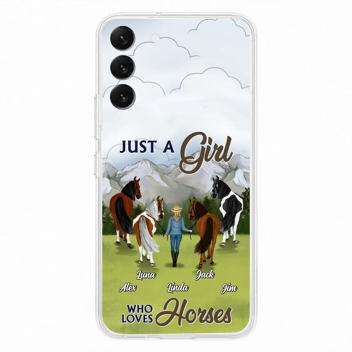 Personalized Horse Lady Phone Case for iPhone/ Samsung - Gift Idea For Horse Lovers with up to 4 Horses - Just A Girl Who Loves Horses