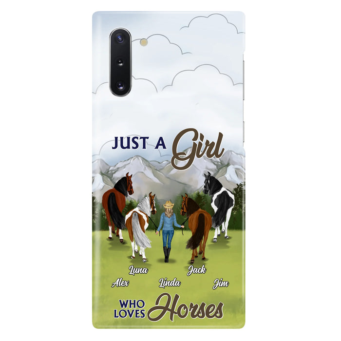 Personalized Horse Lady Phone Case for iPhone/ Samsung - Gift Idea For Horse Lovers with up to 4 Horses - Just A Girl Who Loves Horses