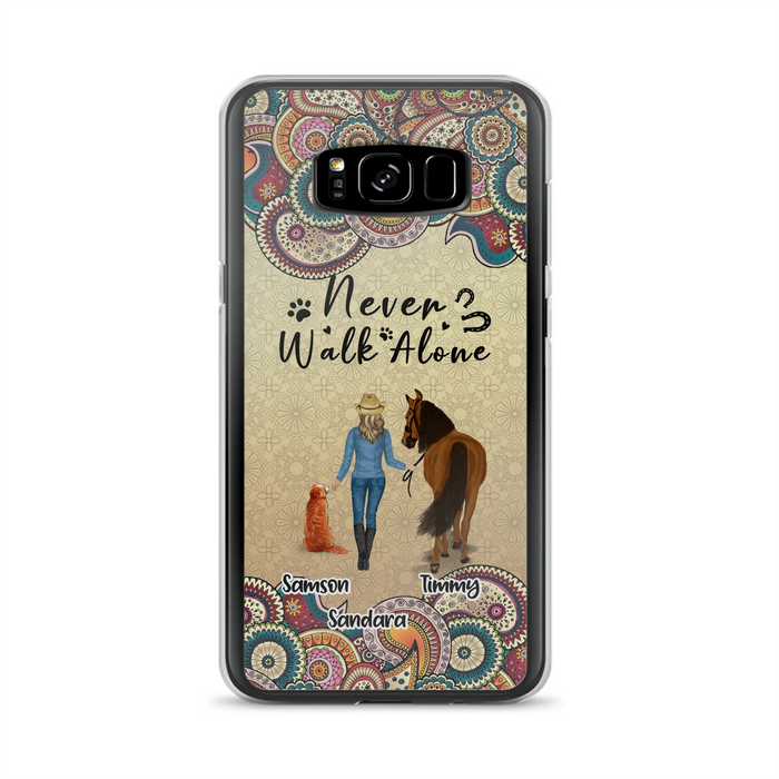 Custom Personalized Horse And Dog Phone Case - Upto 2 Dogs - Gift Idea For Horse/Dog Lovers - Never Walk Alone - Case For iPhone/Samsung