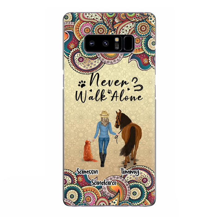 Custom Personalized Horse And Dog Phone Case - Upto 2 Dogs - Gift Idea For Horse/Dog Lovers - Never Walk Alone - Case For iPhone/Samsung