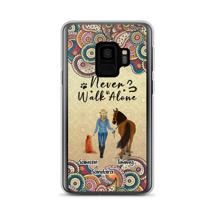 Custom Personalized Horse And Dog Phone Case - Upto 2 Dogs - Gift Idea For Horse/Dog Lovers - Never Walk Alone - Case For iPhone/Samsung