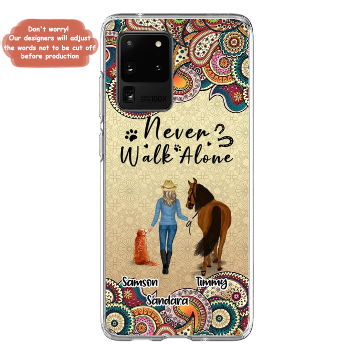 Custom Personalized Horse And Dog Phone Case - Upto 2 Dogs - Gift Idea For Horse/Dog Lovers - Never Walk Alone - Case For iPhone/Samsung