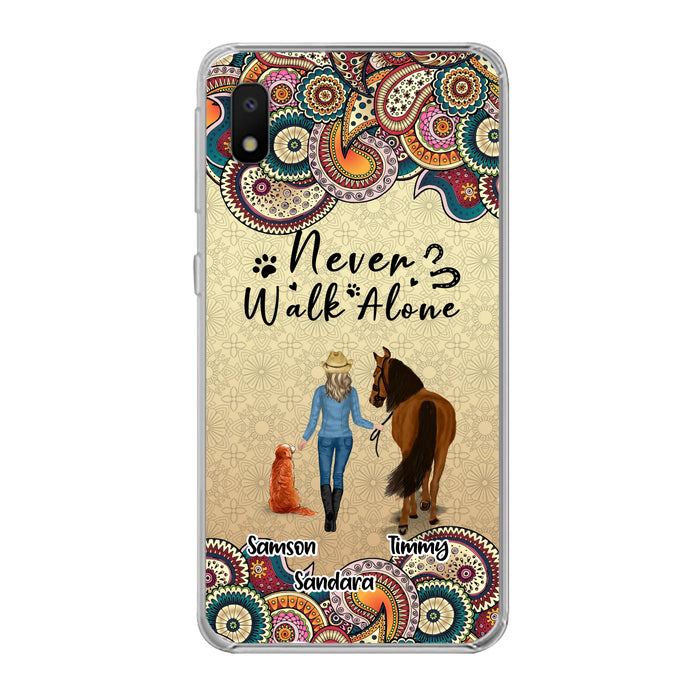 Custom Personalized Horse And Dog Phone Case - Upto 2 Dogs - Gift Idea For Horse/Dog Lovers - Never Walk Alone - Case For iPhone/Samsung