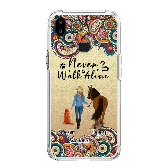 Custom Personalized Horse And Dog Phone Case - Upto 2 Dogs - Gift Idea For Horse/Dog Lovers - Never Walk Alone - Case For iPhone/Samsung