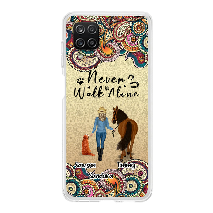 Custom Personalized Horse And Dog Phone Case - Upto 2 Dogs - Gift Idea For Horse/Dog Lovers - Never Walk Alone - Case For iPhone/Samsung