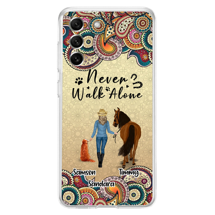 Custom Personalized Horse And Dog Phone Case - Upto 2 Dogs - Gift Idea For Horse/Dog Lovers - Never Walk Alone - Case For iPhone/Samsung