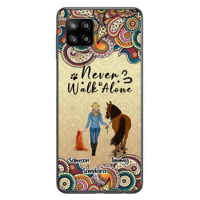 Custom Personalized Horse And Dog Phone Case - Upto 2 Dogs - Gift Idea For Horse/Dog Lovers - Never Walk Alone - Case For iPhone/Samsung