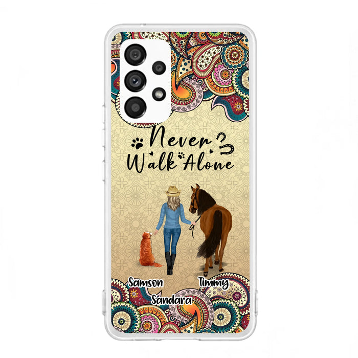 Custom Personalized Horse And Dog Phone Case - Upto 2 Dogs - Gift Idea For Horse/Dog Lovers - Never Walk Alone - Case For iPhone/Samsung