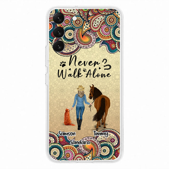 Custom Personalized Horse And Dog Phone Case - Upto 2 Dogs - Gift Idea For Horse/Dog Lovers - Never Walk Alone - Case For iPhone/Samsung