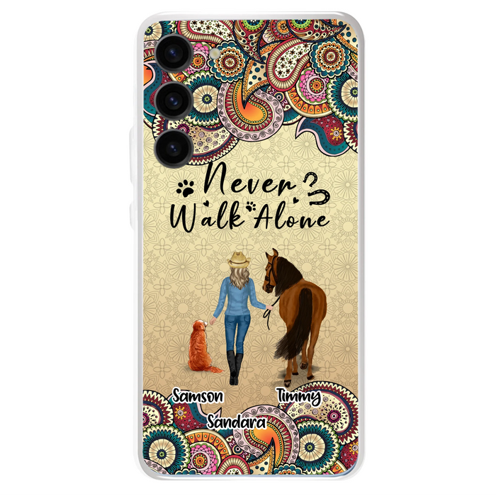 Custom Personalized Horse And Dog Phone Case - Upto 2 Dogs - Gift Idea For Horse/Dog Lovers - Never Walk Alone - Case For iPhone/Samsung