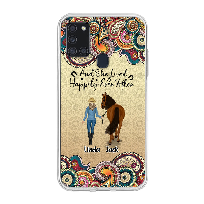 Custom Personalized Horse Girl Phone Case - Upto 4 Horses - Gift Idea For Horse Lovers - And She Lived Happily Ever After - Case For iPhone/Samsung