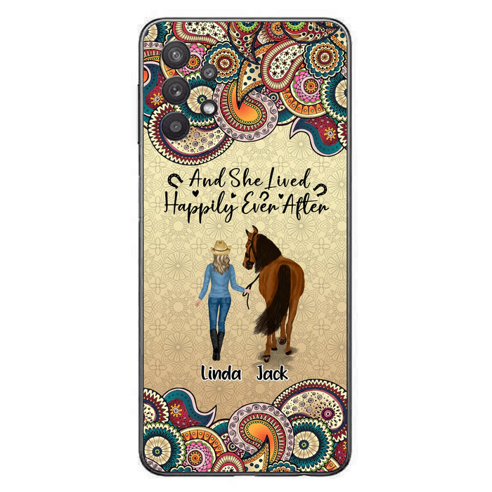 Custom Personalized Horse Girl Phone Case - Upto 4 Horses - Gift Idea For Horse Lovers - And She Lived Happily Ever After - Case For iPhone/Samsung